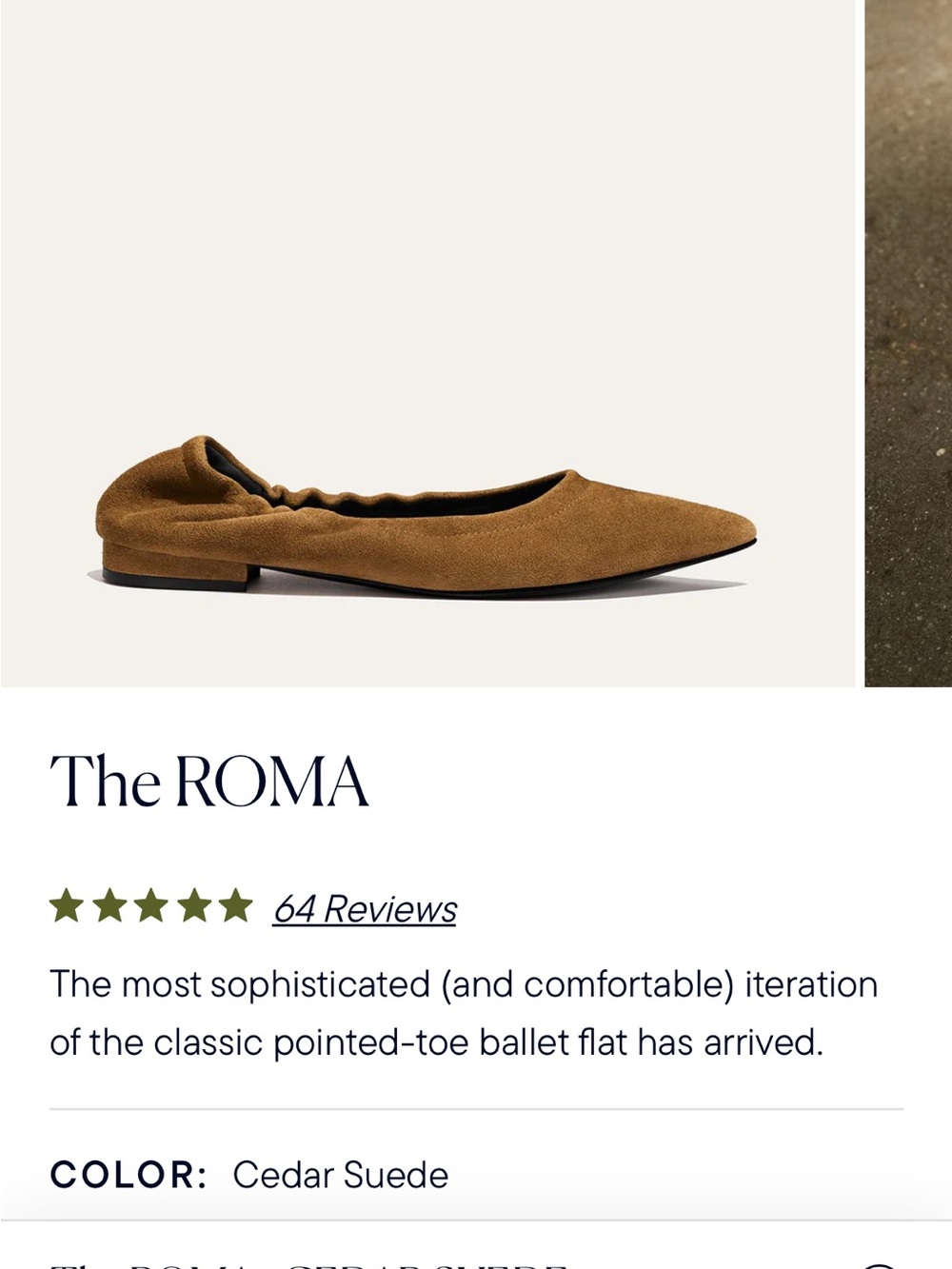 Margaux ROMA Pointed-Toe Flat in Cedar Brown Suede